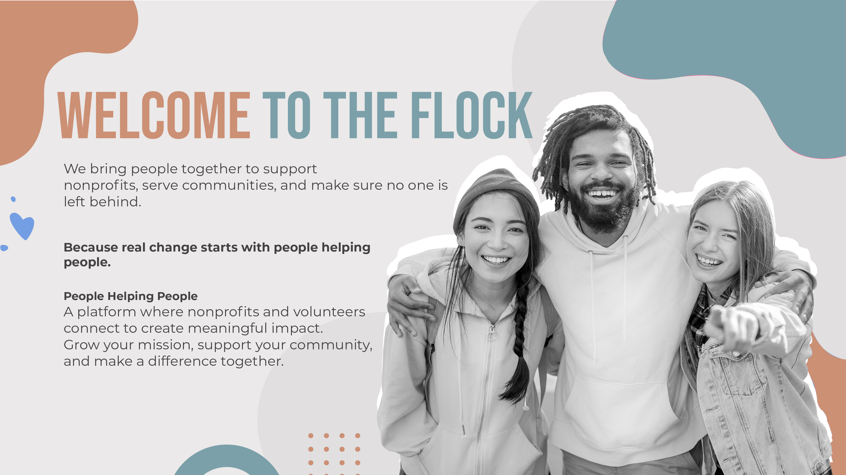 Welcome to The Flock — a platform where nonprofits and volunteers connect to create meaningful impact